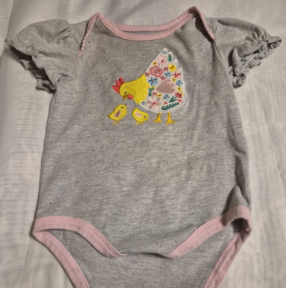 John Deere Gray and Pink Bodysuit with Chicken Design